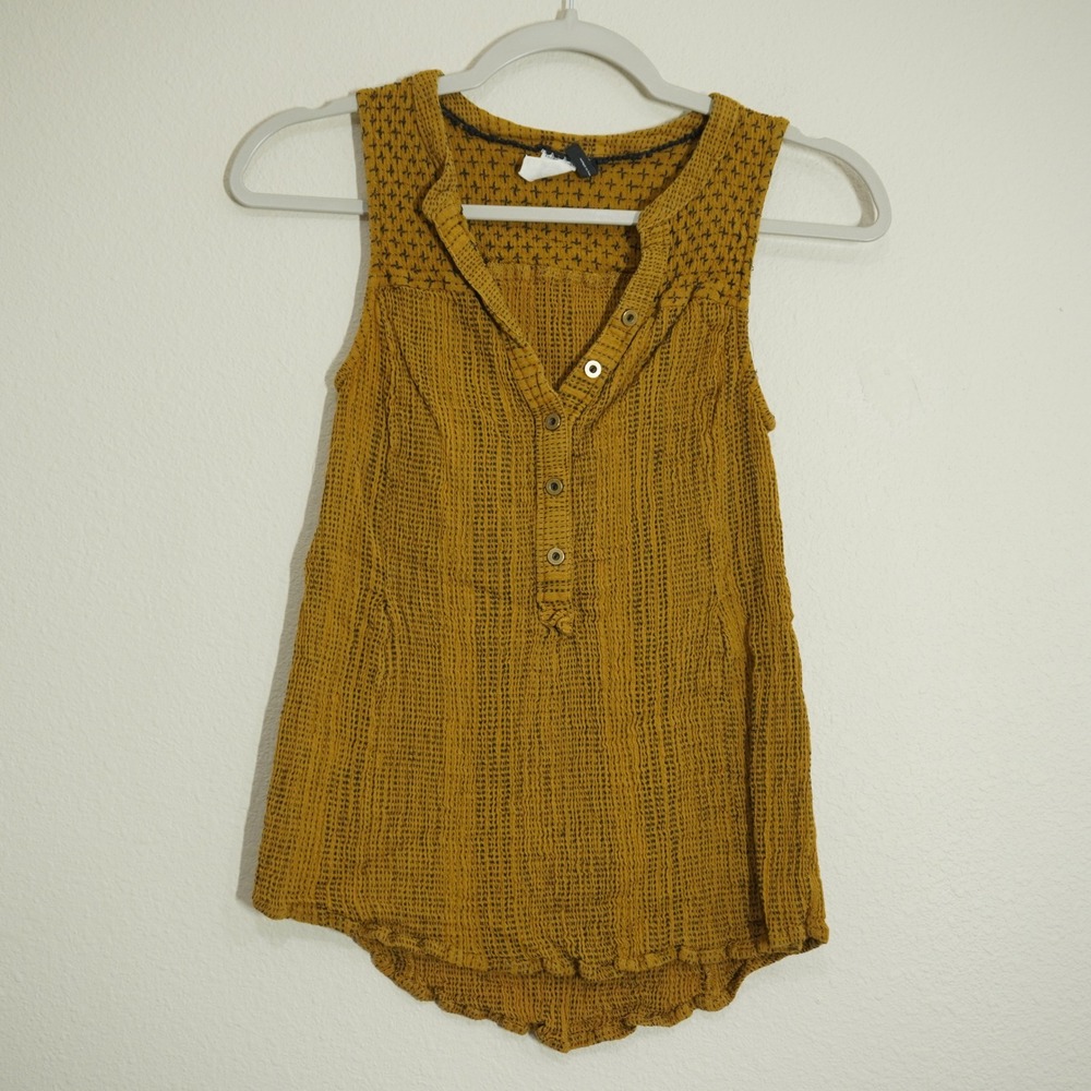 Anthropologie Akemi & Kin Sleeveless Henley Tank Mustard Yellow Gauzy Boho